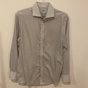 Men’s Dress Shirt 16/34 Twill Mini Grid Check Black/White Spread Collar